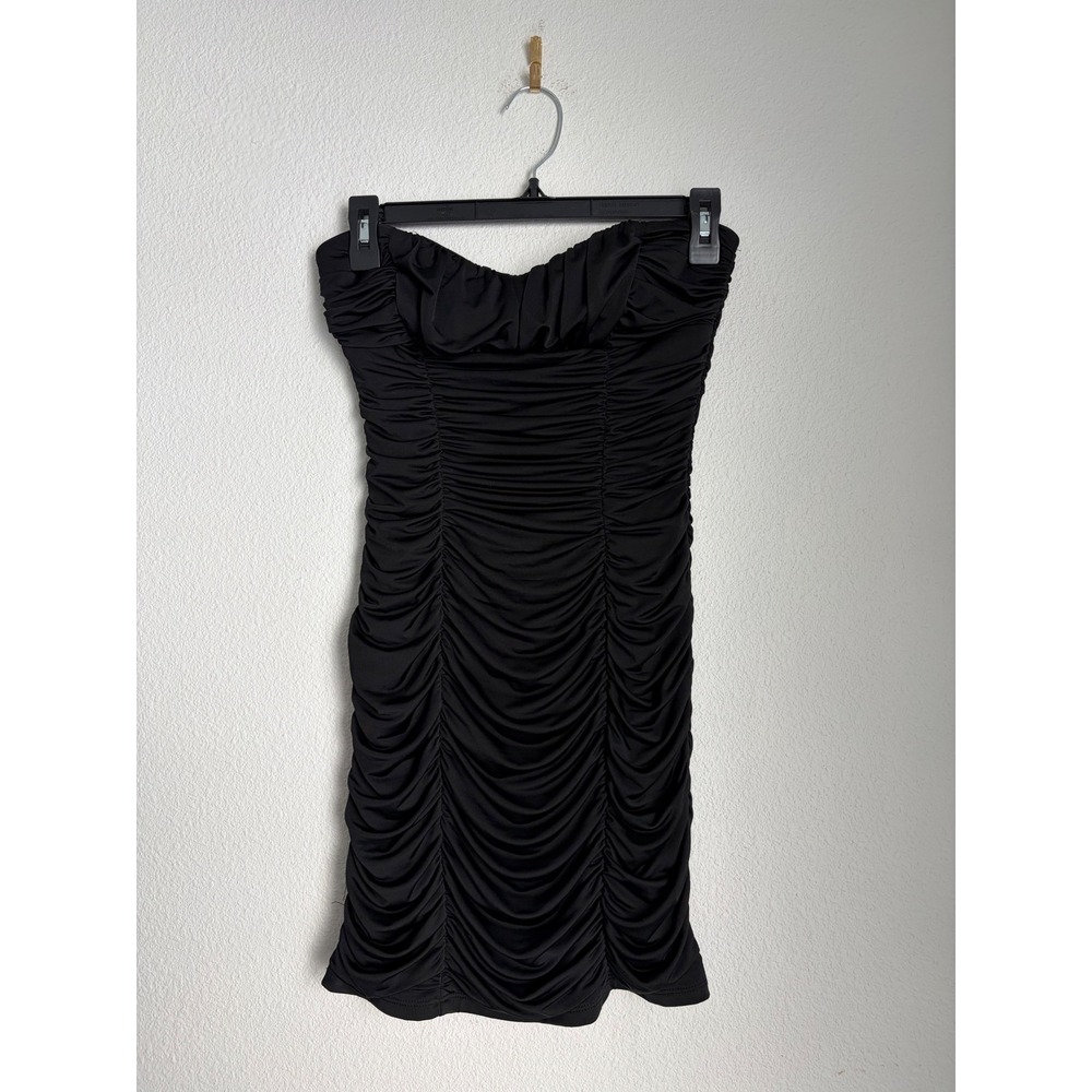 Pompous Girly Black‎ Ruched Strapless Mini Dress Sweetheart Bodycon Small